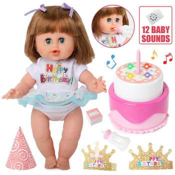 

14 inch reborn Doll Silicone bebe 36cm Realistic Baby sounds Doll Birthday cake LED sets Clothes gifts soft for Toys children
