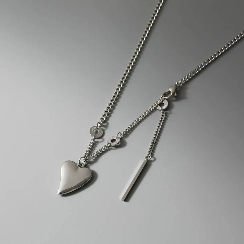 Fashion Stainless Steel Silver Color Heart Pendant Choker Necklace For Women Hip Hop Clavicle Chain Female Party Jewelry |