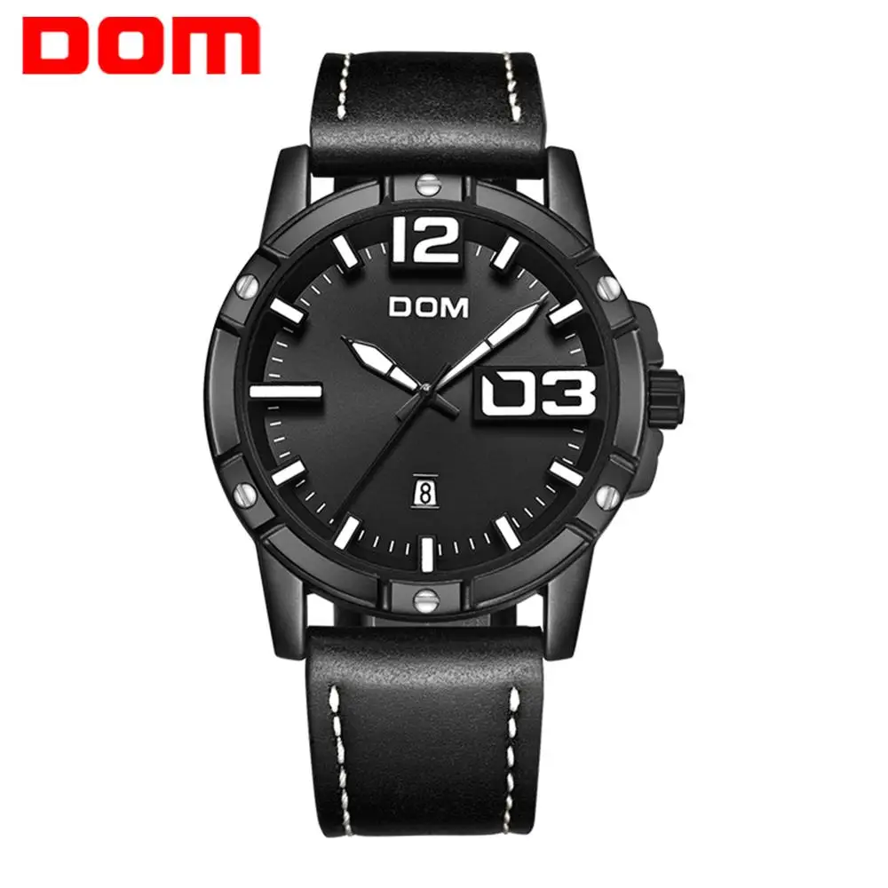 

2018 New Watch Men Big Dial Stylish Sport Quartz Clock Waterproof Leather Mens Watches Brand Luxury Relogio Masculino M-1218 DOM