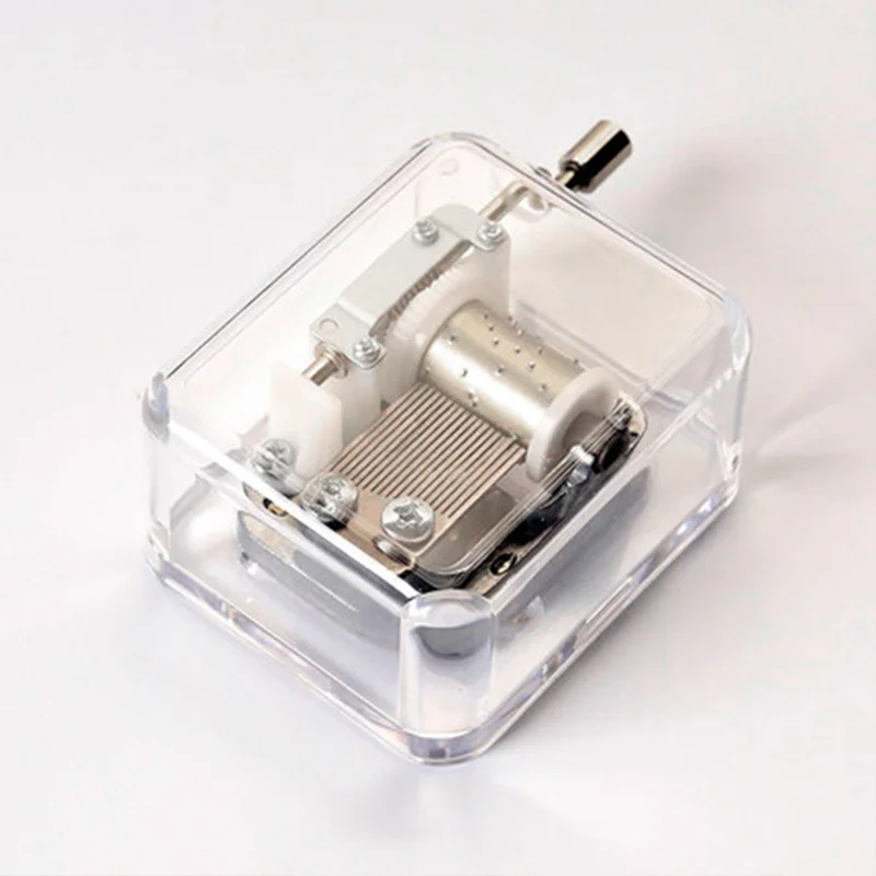 

Hand Crank Music Box Mini Movement DIY Rectangle Plastic Transparent Music Case TP899