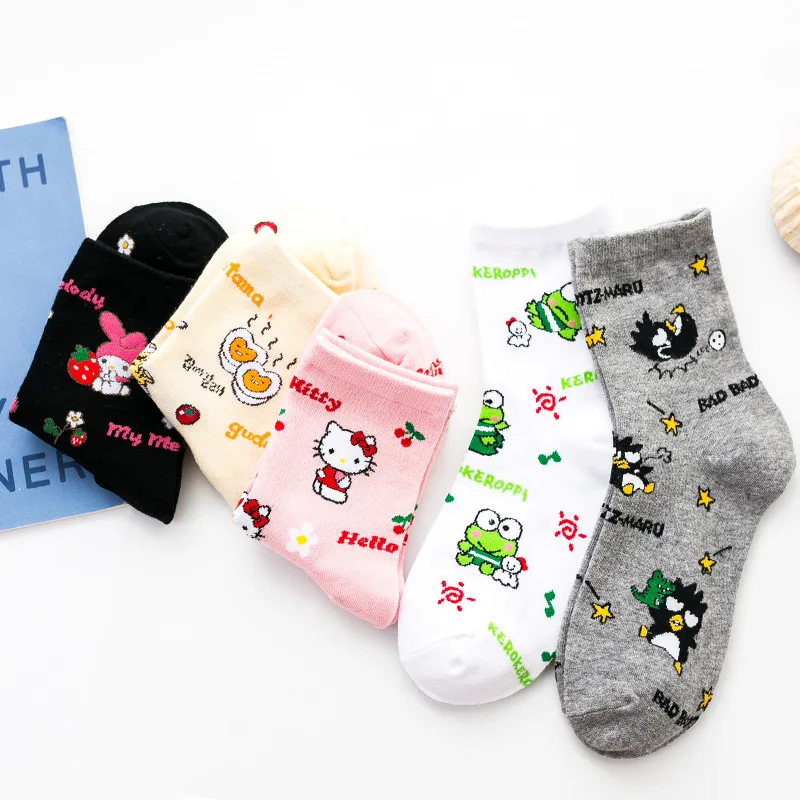 

Kawaii Hello Kitty Bunny Campus Style Pure Cotton Cartoon Socks Ladies Medium Socks Christmas Ornaments