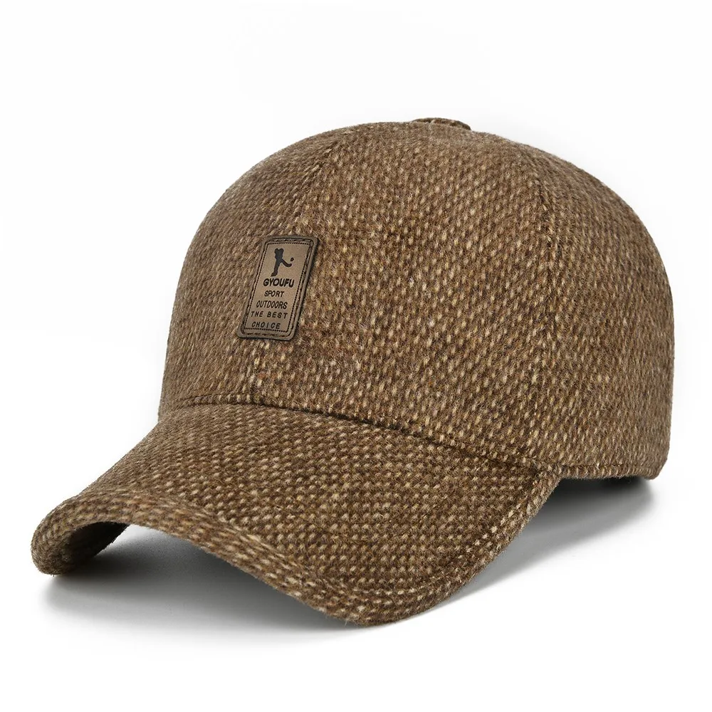 02 Brown Теплая зимняя бейсбольная кепка, утолщенные хлопковые шапки для мужчин и женщин, регулируемая облегающая Кепка с защитой ушей, уличные велосипедные головные уборы - Цвет: 02 Brown