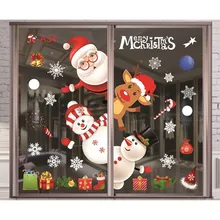 Мультяшные рождественские наклейки для витрины, съемные Санта Клаус Снеговик, домашний декор, наклейка, клей, ПВХ, на год, стеклянная Фреска