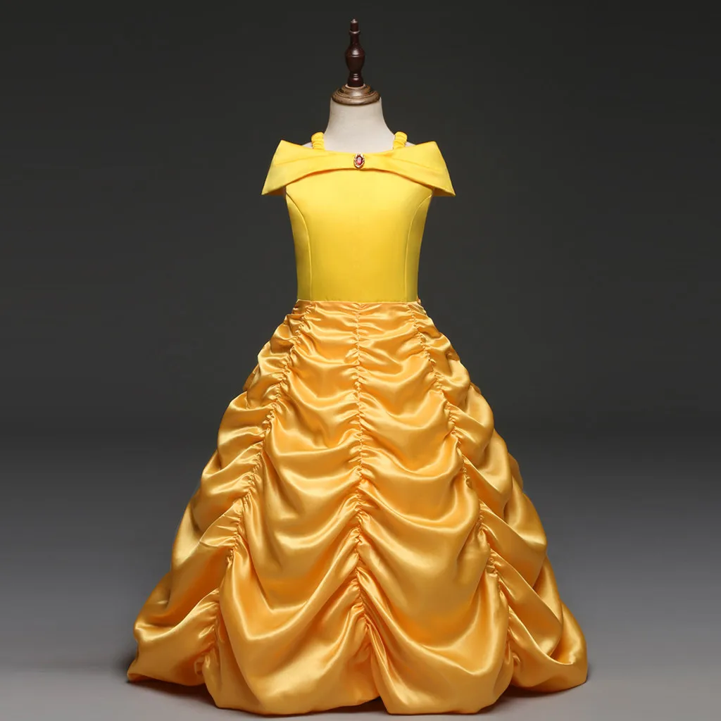 Длинное платье для девочек с рюшами на бретелях; однотонная одежда для дня рождения; маскарадный костюм Белоснежки; платье принцессы; вечерние платья; Vestidos