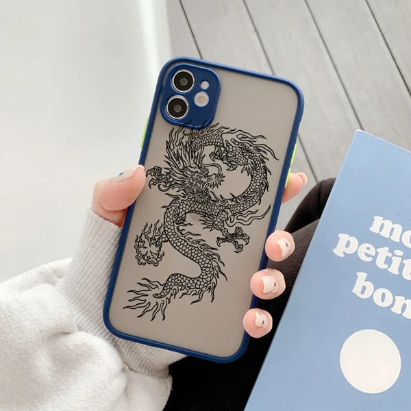 Fashion Vintage Chinese Dragon Print Phone Case for IPhone 12 11pro MAX 12 7 8 Plus X XR XS 6 S Plus SE2 Hard Back Cover Shell Dblue Dragon 3