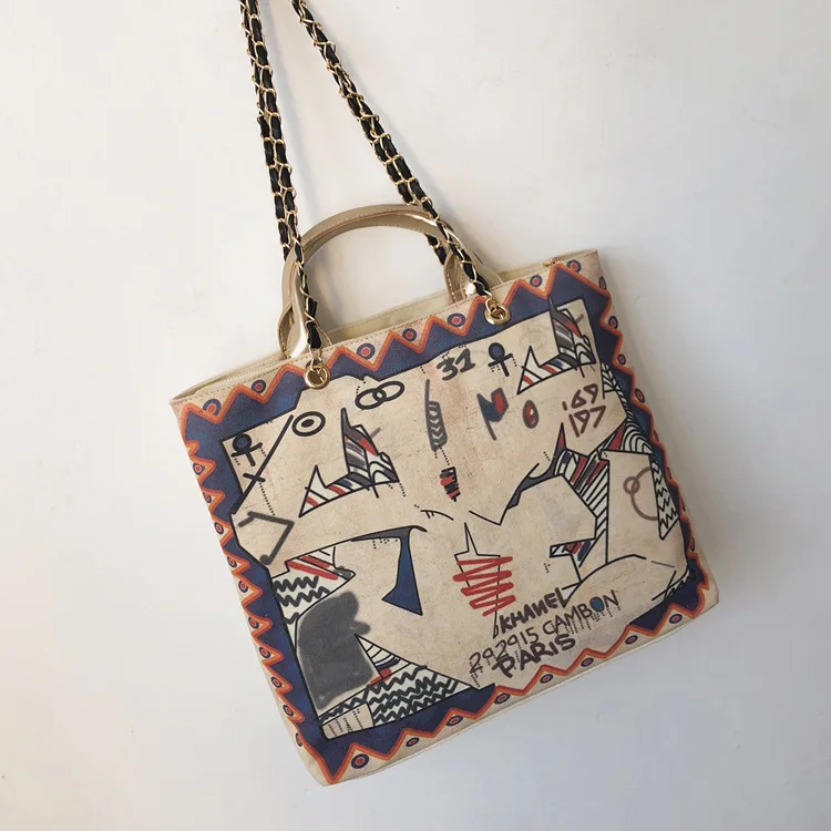 Большая сумка женская новая стильная модная Изящная универсальная простая граффити модная Большая вместительная Портативная сумка на плечо Женская B