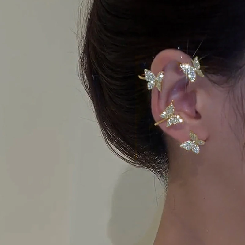 Ear Clip Earrings Silver Plated Metal Crystal Butterfly Ear Clips For Women Sparkling Zircon Ear Cuff Clip Earrings Wedding Girls Jewelry Gifts ear clip earrings clip earrings ear clip ear accessories