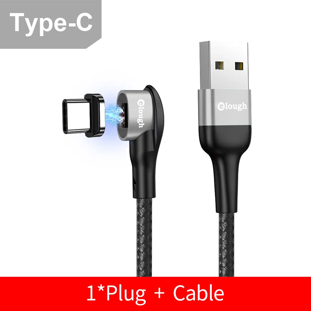 Elough 90 Degree USB Typc C Cable Elbow 3A Fast Charging Cable Date Wire For iPhone Samsung Xiaomi Mobile Phone Magetic Charger iphone fast charger cable Cables