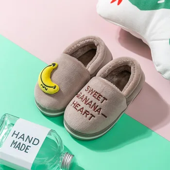

Letters Fruit Print Non-Slip Cute Shoes Children Slippers Plush Home Indoor Kids Slippers Baby Boys Girls Fur Cotton Shoes