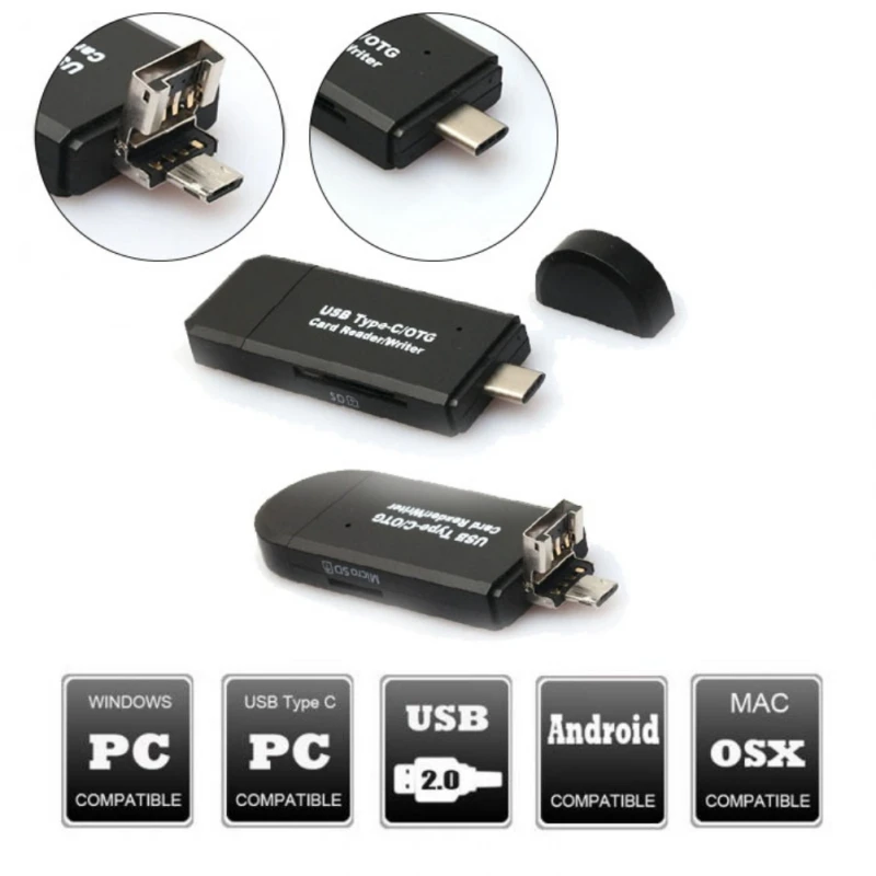 5 в 1 Мультифункциональный Тип C USB C/USB A/Micro USB TF/SD OTG USB 2,0 для смартфонов samsung Macbook type C USB C