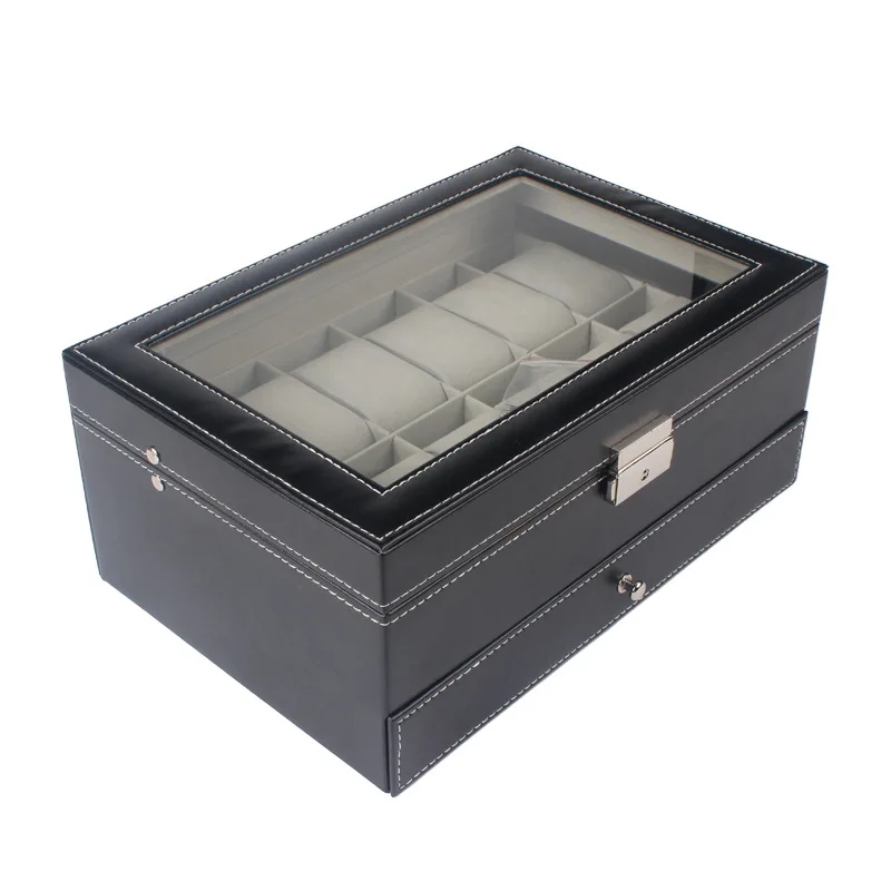 

Double Layer 12-Bit Watch Jewlery Box Customizable Window Pu Hide Substance Storage Creative Fashion Display Box