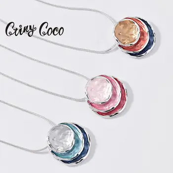 

Cring Coco Round Pendant Necklace for Women Girl Statement Snake Chain Choker Necklaces Colorful Enamel Jewelry Valentines Gift