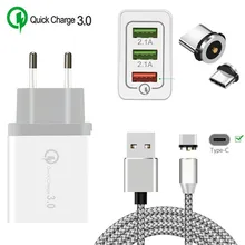 QC 3,0 быстрое зарядное устройство Тип C Магнитный зарядный usb-кабель для samsung Galaxy Feel 2 A40 S8 Honor 20 9 huawei P30 Pro P20 lite