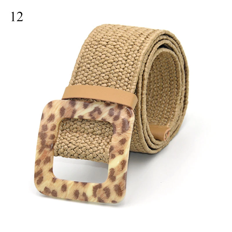 Summer Khaki Brown Female Belt Wooden Buckle Dress Jeans Belt Leopard Snake Printed Buckle Straw Wide Belts For Women Bohe Belt plus size belts for women
