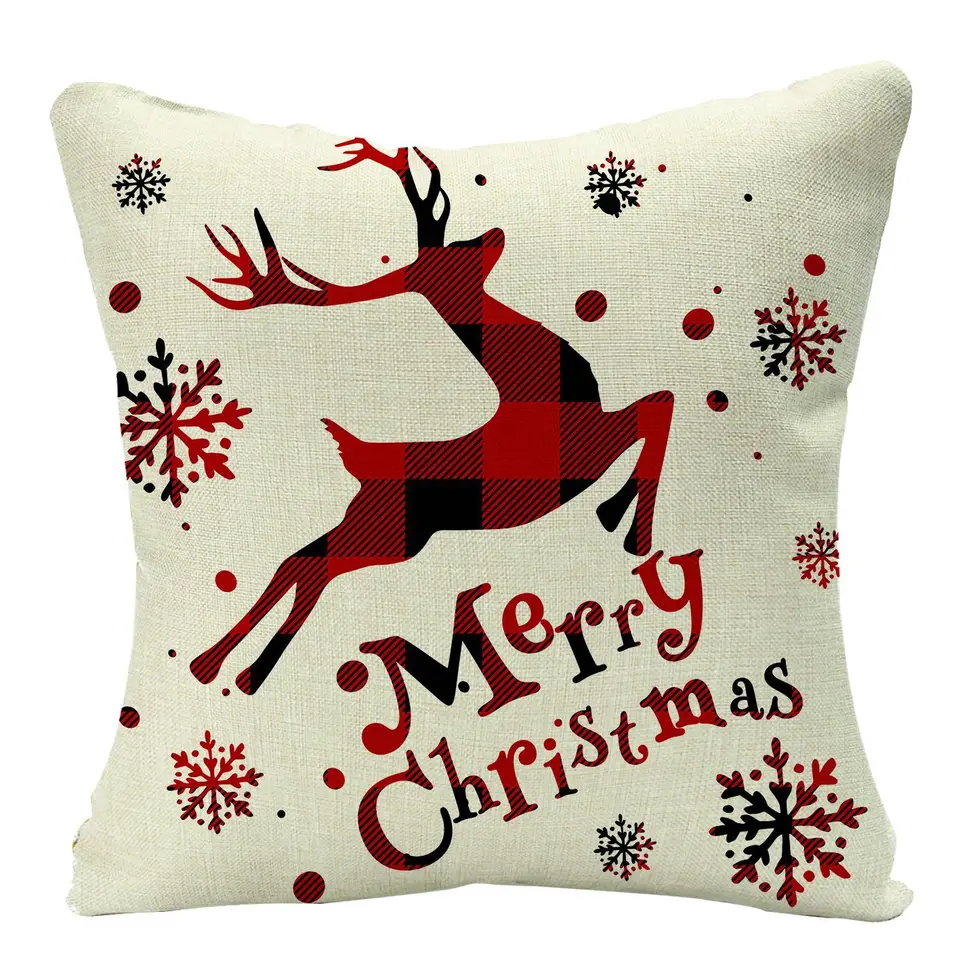 Federa Per Cuscino Natalizia Rossa 45x45 Cm - Scritta Merry Christmas In Flanella, Per Divano E Letto
