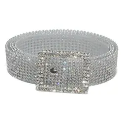 Luxury Women Full Rhinestone Inlaid Round Heart Oval Buckle Belt Jeans Waistband