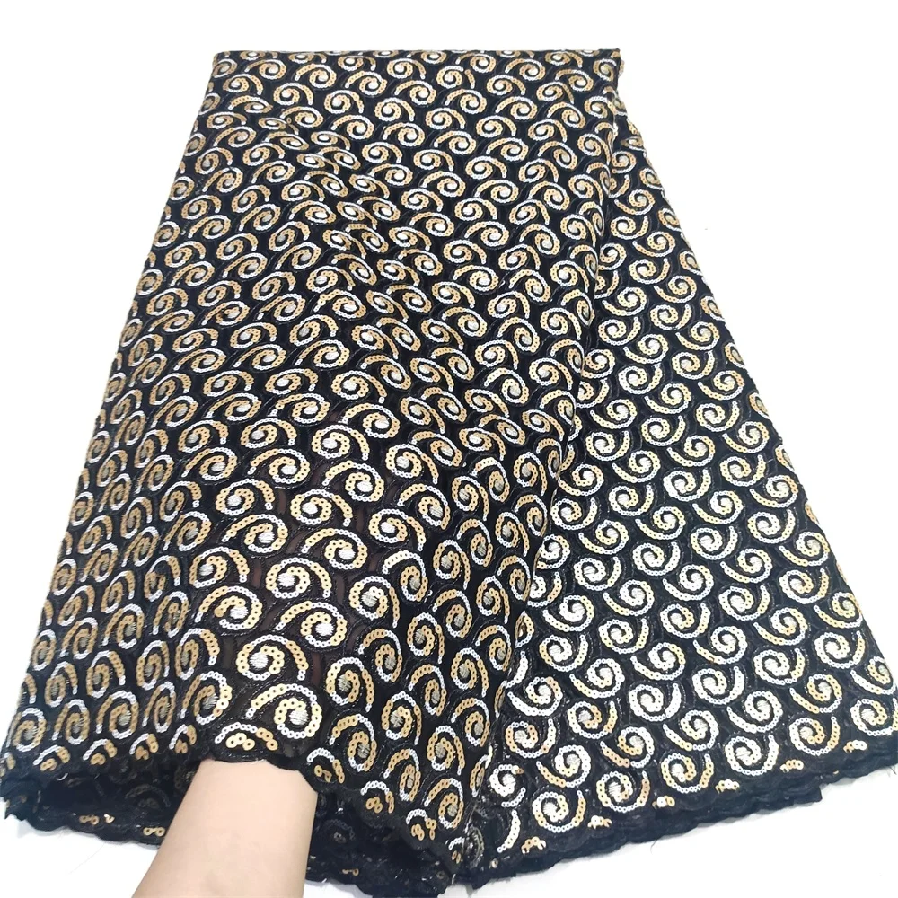 

Black Sequins Lace Fabrics 2023 Wedding Dress African French Lace Fabric 5 Yards Cord Sequence Bridal Lace Fabric For Women