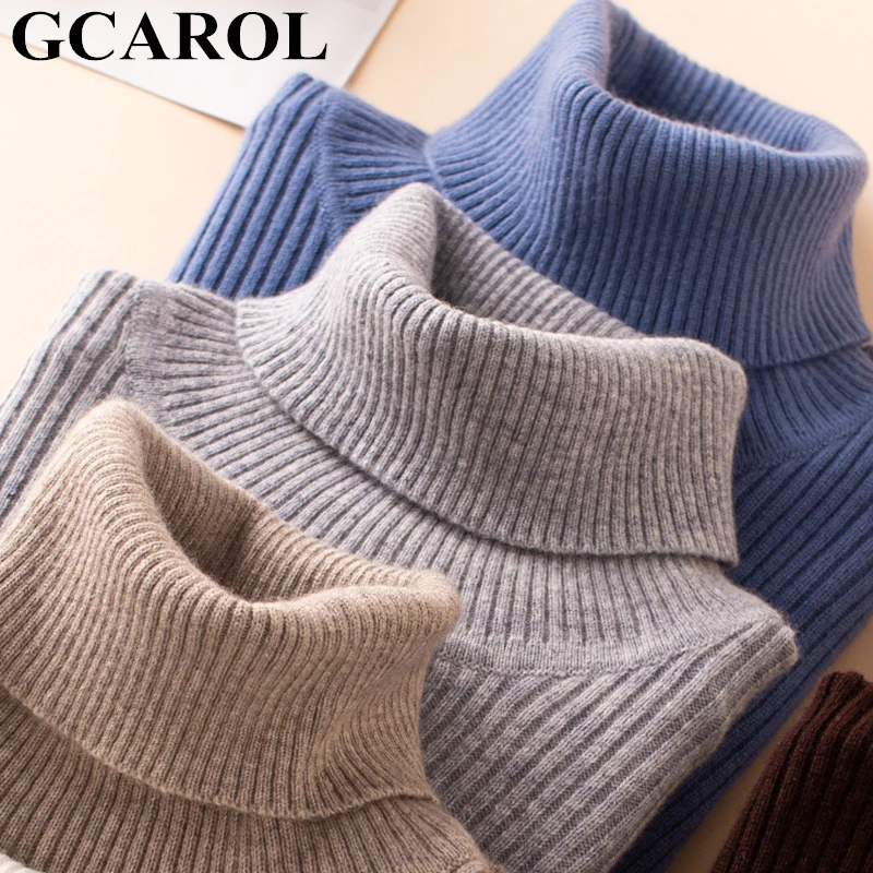 Женский кашемировый пуловер GCAROL, теплый стрейчевый свитер с содержанием шерсти 30%, яркая водолазка, вязаный джемпер размера 2XL для осени и зимы