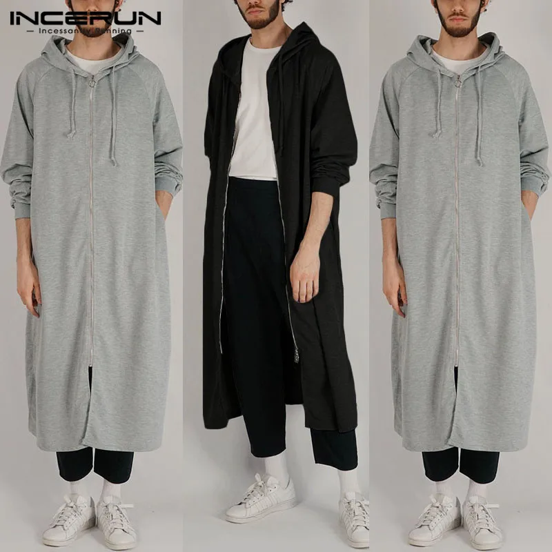 INCERUN Fashion Sweatshirts Men Solid Color Long Sleeve High Street Zippers Hooded Long Hoodies Men Hip-hop Outerwear Cloak 2020 INCERUN Fashion Sweatshirts Men Solid Color Long Sleeve High Street Zippers Hooded Long Hoodies Men Hip-hop Outerwear Cloak 2020
