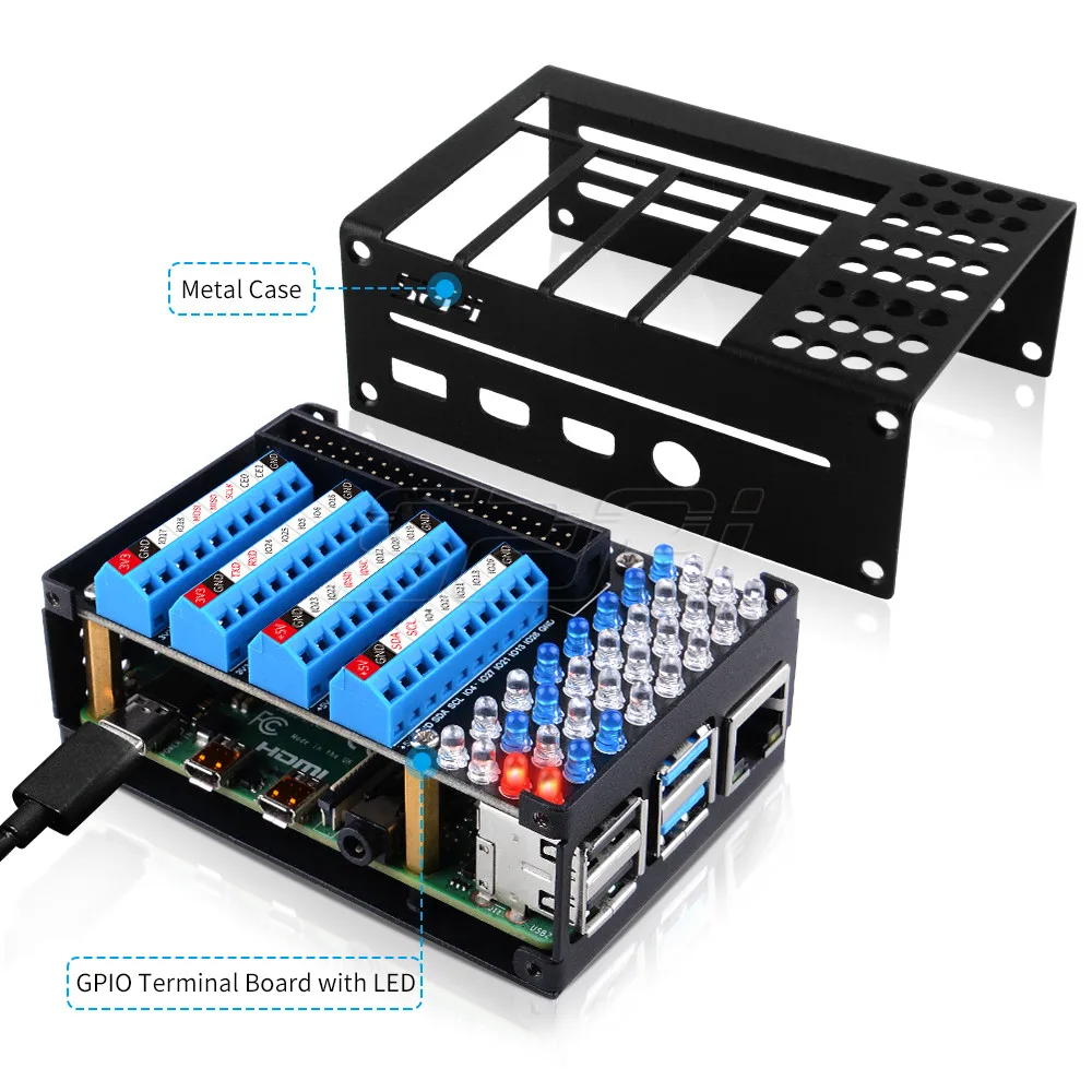 Raspberry pi Modelo b Gpio Placa Terminal com Led Caixa de Metal para Raspberry pi 4b 52pi Acessórios p/ quadro de demonstração - Imagem 4