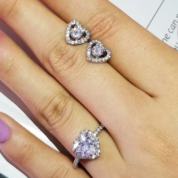 

Moonso Real 925 Sterling Silver Engagement Wedding Heart Shape Bridal Jewelry Ring for brides J5851