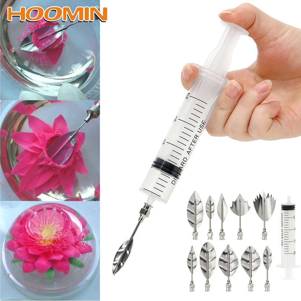 Hoomin 10 Pcs Pudding Nozzle +1 Syringe Tool 3d Jelly Flower Cake Jello Gelatin Art Tool Russia