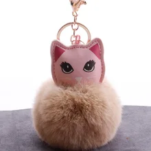 Брелок с помпонами из мультфильма Китти, милая сумка, искусственная кожа, Красный Кот, Искусственный Кролик Рекс, пушистый шар, подвеска для автомобиля, Плюшевые аксессуары
