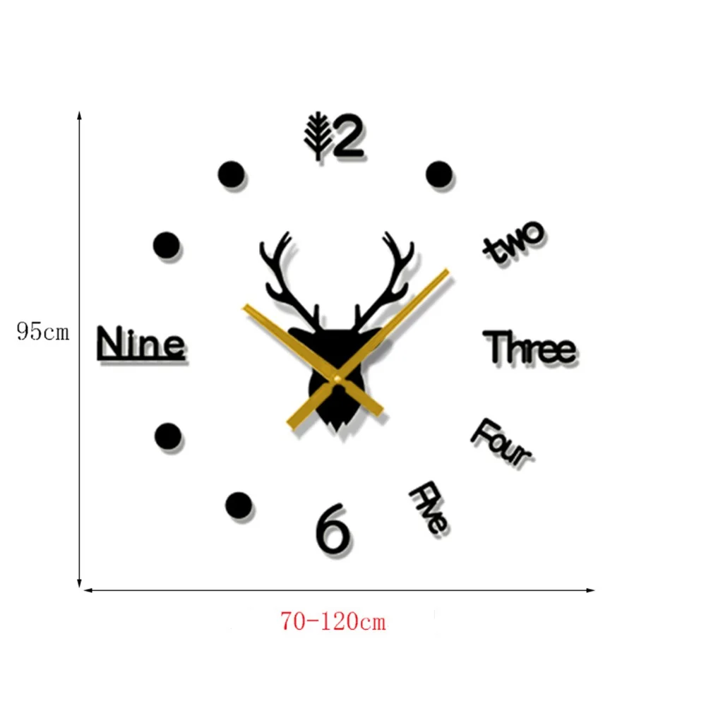 3D Wall Clock Mirror Wall Stickers Deer Head Creative DIY Large Wall Clock Quartz Watch Art Decal Sticker Living Room Home Decor 12