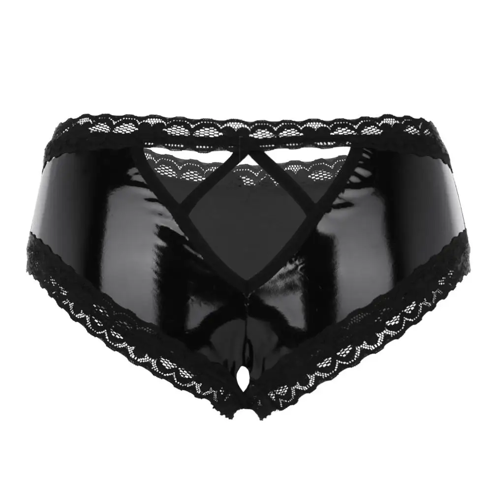 Women Ladies Sexy Lingerie Erotic Panties Wetlook Leather Latex Open Crotch PVC Crotchless Mini Briefs Shorts knickers Underwear women lingerie