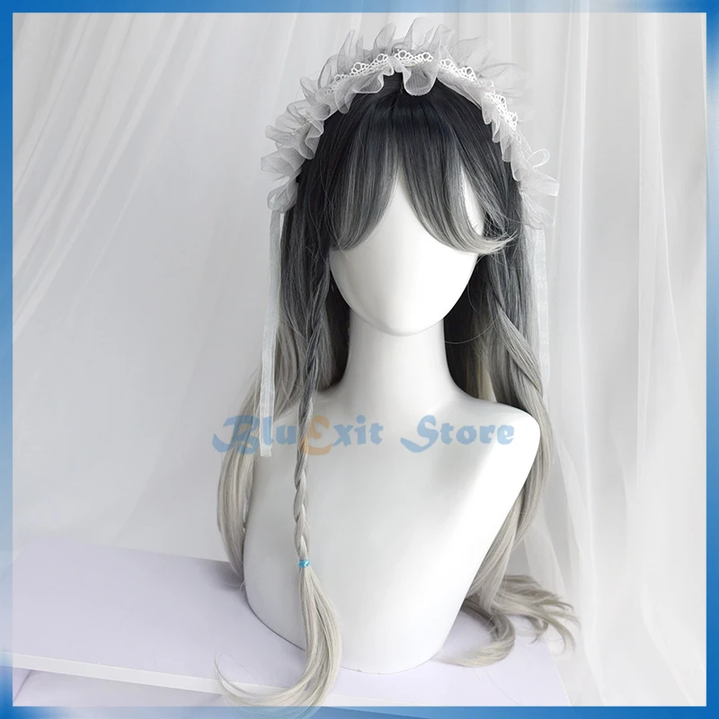 Gradual Black Gray Lolita Wig Harajuku Sweet Long Curly Wavy Synthetic Hair Fringe Bangs Adult Girls |