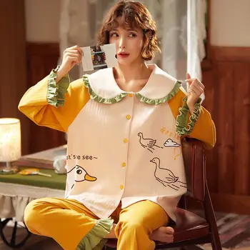 

Long Sleeve Lovely Pure Cotton Various Graffiti Printed Home Clothes Suit 3XL 4 Season GCAROL Women Sets 2 Pieces Cartoon Pajama