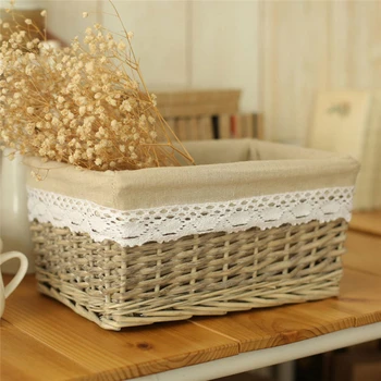 

Storage Baskets Containers Desktop Natural Straw Wicker Woven Rectangular Storage Bins Organizer Box straw baskets L Size