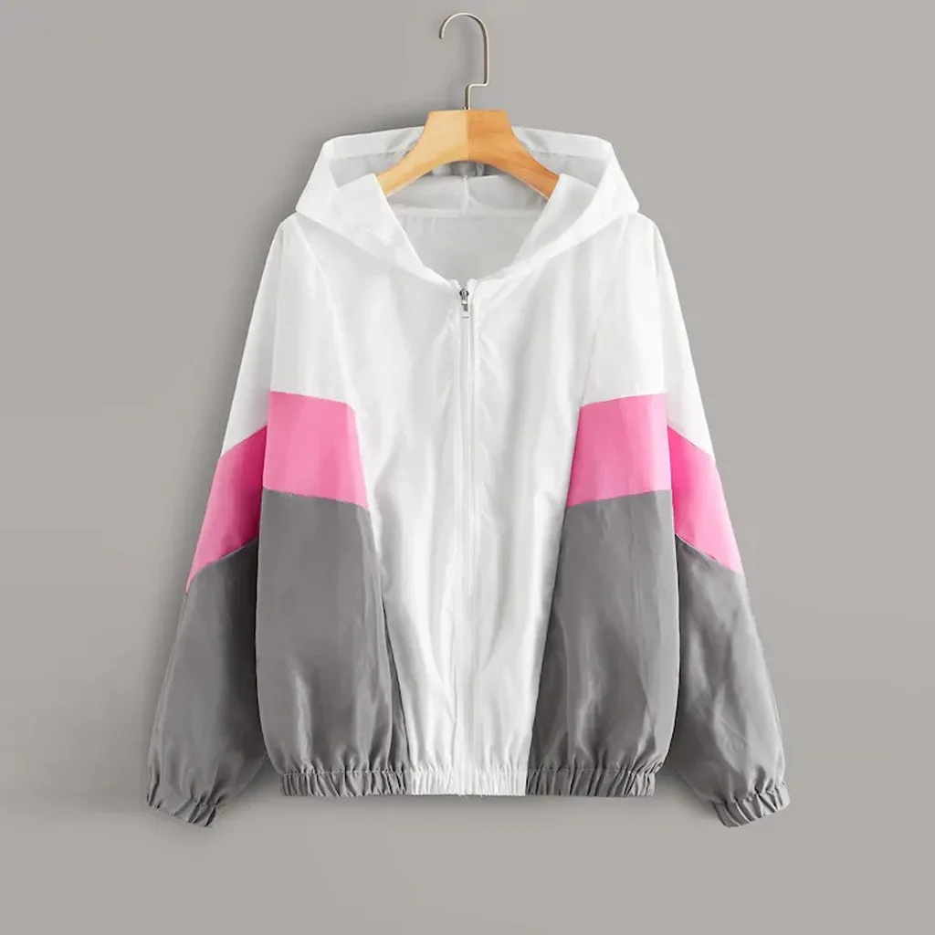 

2019 New Social Sweatshirt Women's Autumn Cut And Sew Panel Hooded Windbreaker Jacket Casual Blouse Tops толстовка женская