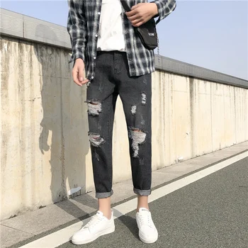 

2020 Spring And Summer New Harajuku Korean Ins Trend Hole Casual Jeans Loose And Comfortable M-2Xl