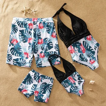 

Family Matching Swimwear Mother Daughter Jumpsuit Bikini Father Son Trunks Shorts Summer Beachwear Parents-Kids Swimsuit