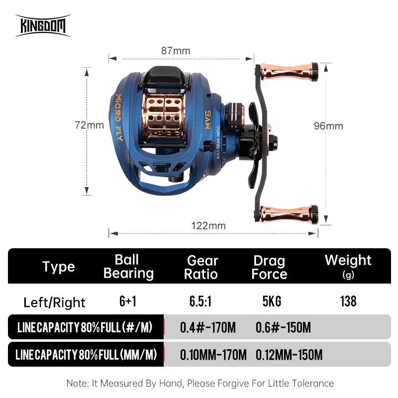 Kingdom Micro Fly MV6 Baitcasting Reel Super Light Magnetic Brake System  5KG Max Drag 6+1 Bearings 6.5:1 High Speed Fishing Reel