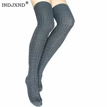 

INDJXND Women Girl Over Knee High Socks Spring Autumn Winter Warm Knit Soft Thigh High Long Socks Twist Knitting Knee Socks