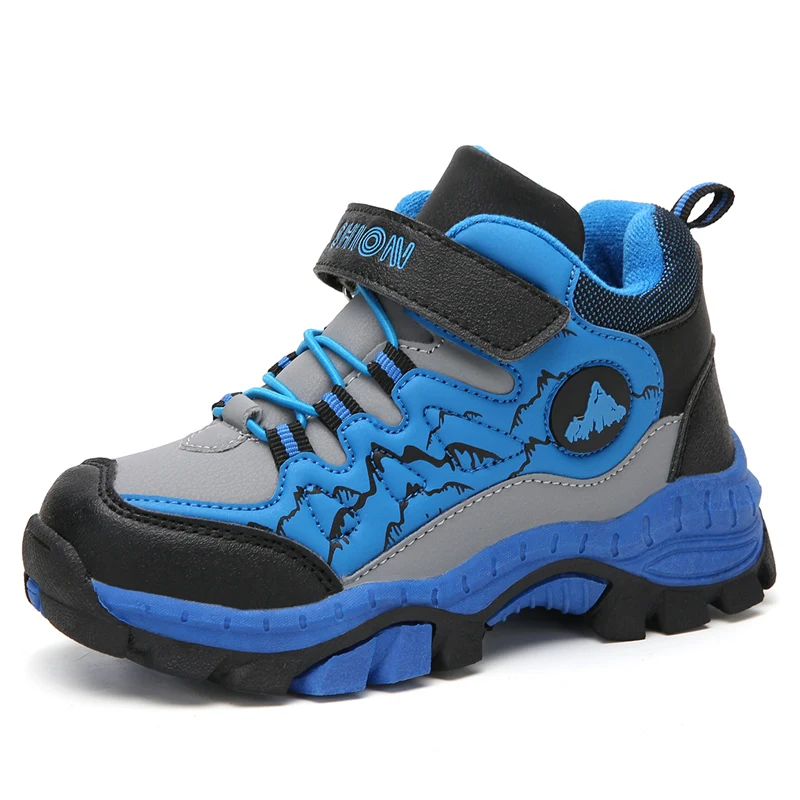 Детская обувь; зимние ботинки для мальчиков и девочек; зимняя обувь для мальчиков-подростков; теплая походная обувь для мальчиков; уличная спортивная нескользящая обувь - Цвет: blue Cotton