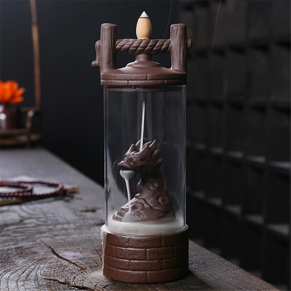 Dragon Head Ceramic Blackflow Incense Burner with 20pcs Incenses Acrylic Classical Zen Creative Wealth Ornaments Home Decoration | Дом и сад