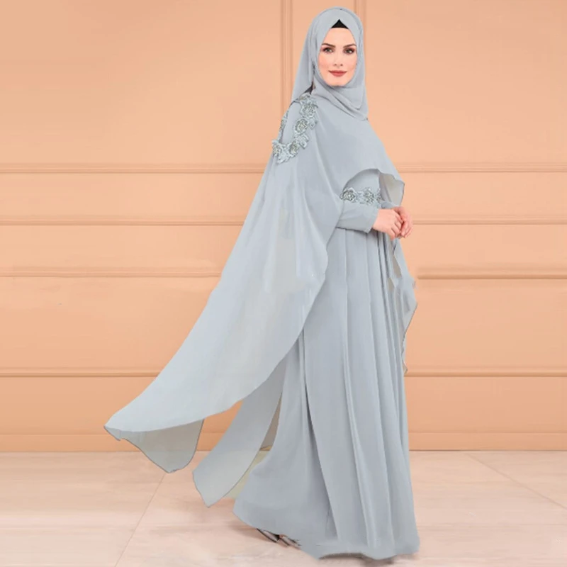Индонезийский шифон хиджаб Бангладеш поддельные двух частей платье Дубай черный абайя для женщин Пакистан мусульманское платье исламское одежда