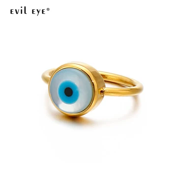 

EVIL EYE Shell Turkish Eye Ring Stainless Steel Rose Gold Silver Color Wedding Band Ring Fashion Jewelry for Women Girls LE523