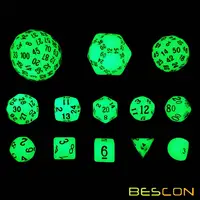 Bescon Super Glowing in Dark Complete Polyhedral RPG Dice Set 13pcs D3-D100, Luminous 100 Sides Dice set 1