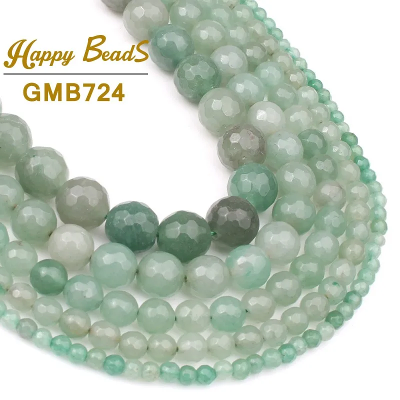 Faceted Green Aventurine Stone Loose Beads For Jewelry Making 15" Beads in Bulk 