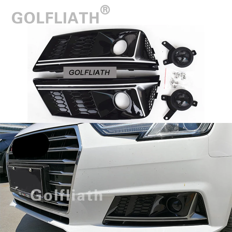 GOLFLIATH A4 B9 обновление до RS4 стиль мед гребень противотуманный светильник Решетка переднего бампера глянцевый черный для A4 B9