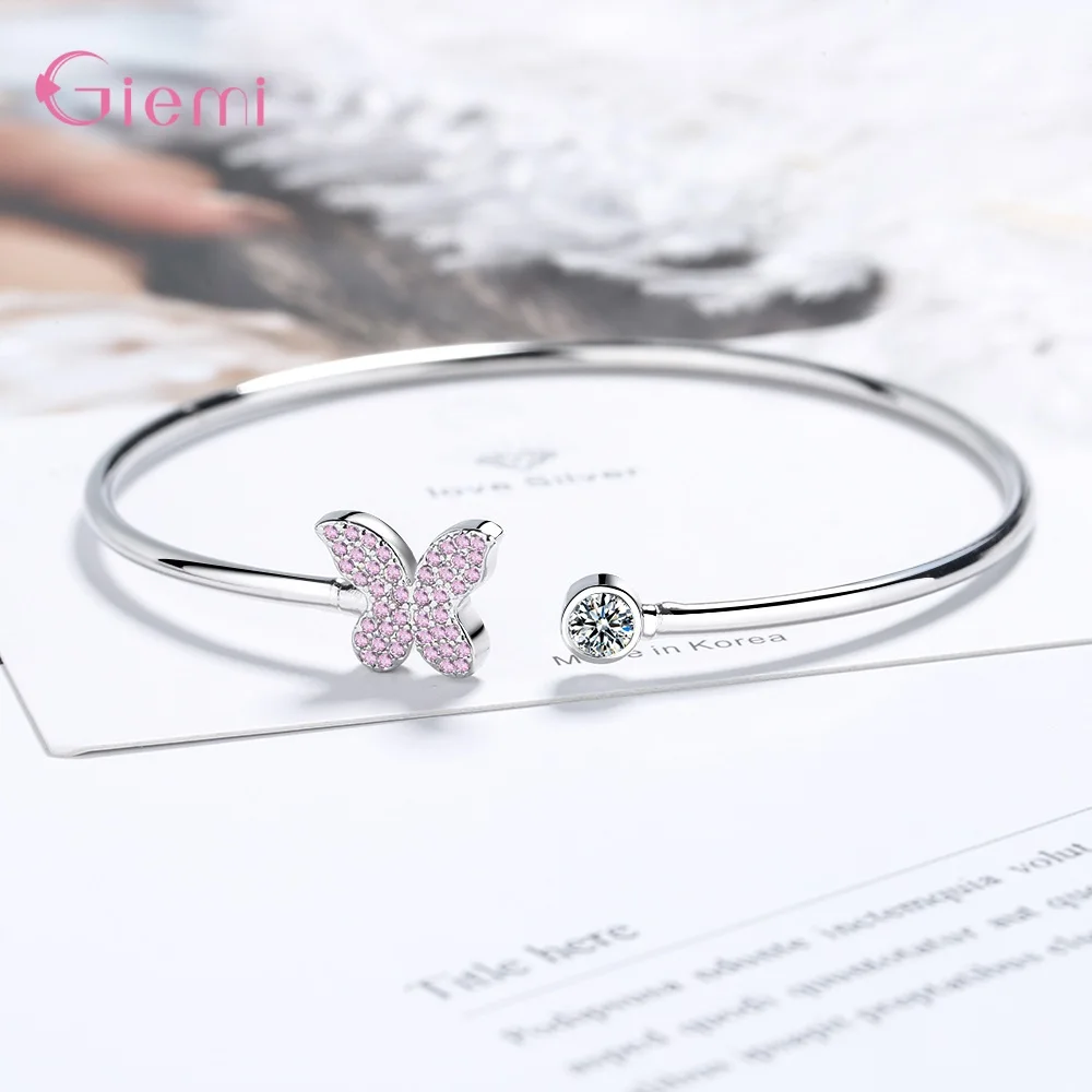 Butterfly Dragonfly Heart Charm Bangles 925 Sterling Silver Bracelets For Women Crystal Cuff Bracelet Zircon Jewelry