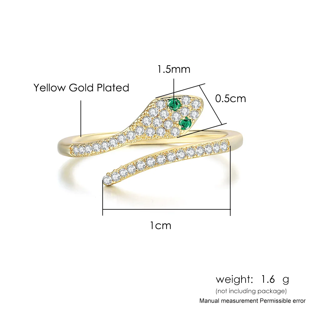 Adjustable Zircon Snake Open Ring for Women Fashion Jewelry