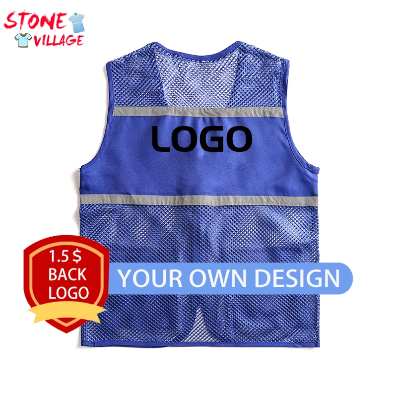 Summer Custom Visibility Reflective Safety Vest Work Uniform Mesh Solid Color Top Strips Construction Vest Multi-pocket Coat