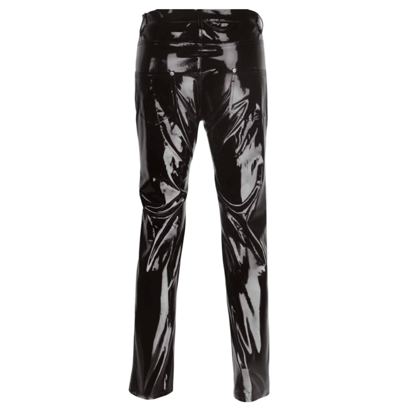 Men Leggings Latex Patent Leather Straight Trousers Mid Waist Button Fly Pencil Pants