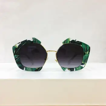 

2020 Vintage Polygonal sunglasses Women green Banana leaf sun glasses fashion Square eyeglasses UV400 Female gafas de sol