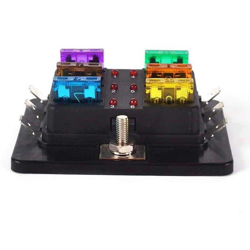 6-Bay Blade Block Fuse Box Holder With Led Display Protective Cover For Suv Truck Trailer Marine